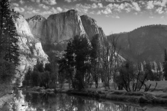 Yosemite Falls from Swinging Bridge. Yosemite National Park, California.